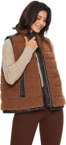 Vista 3 de Orolay Chaleco casual de forro polar para mujer, cálido, para exteriores, chaleco corto lanudo con capucha