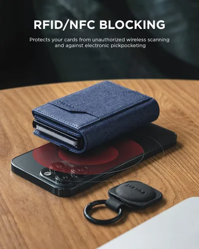 Vista 4 de VULKIT Billetera desplegable para tarjetas con soporte AirTag con bloqueo RFID, soporte para tarjetas de crédito con compartimento para billetes