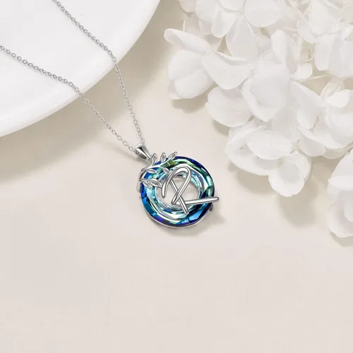 Vista 2 de Collar de árbol de la vida, regalos para mujer, plata de ley 925 con letra inicial A-Z, colgante de árbol genealógico, joyería de cristal, regalos