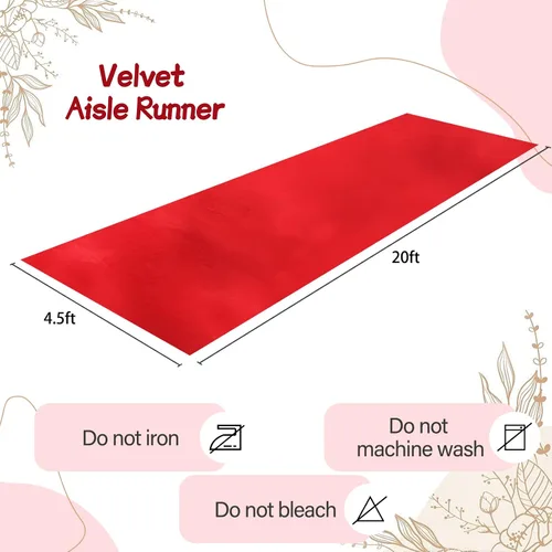 Vista 2 de QueenDream Alfombra de pasillo de terciopelo rojo de 4.5 x 20 pies para eventos de fiesta de cumpleaños