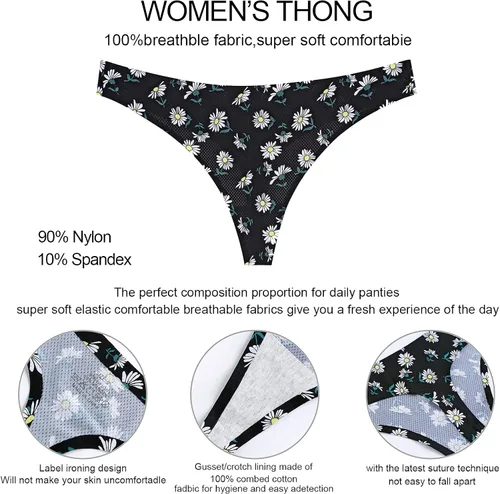 Vista 6 de QOVOQ Tangas sin costuras para mujer, tangas de algodón transpirables para mujer, paquete de ropa interior para mujer