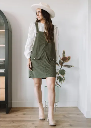 Vista 11 de luvamia Vestido de pana para mujer, tirantes ajustables, casual, a la moda, overoles cortos con bolsillos
