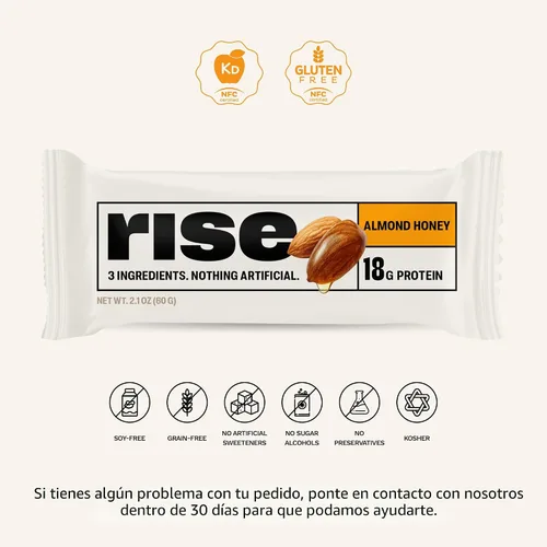 Vista 3 de Rise Barras de proteína de suero para el desayuno con miel de almendra, 18g de proteína, 2.01 oz (paquete de 12)