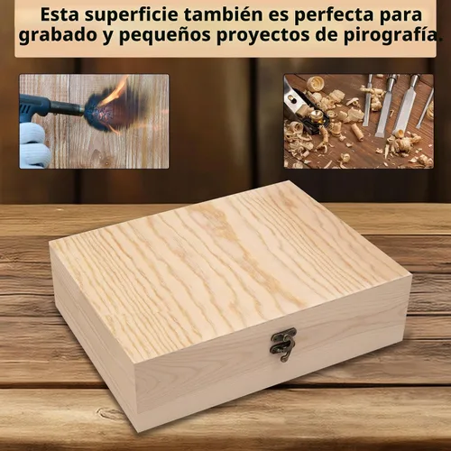 Vista 6 de Caja de madera sin terminar con tapa con bisagras para manualidades DIY almacenamiento de joyas caja de pino - 12" x 9" x 3.35