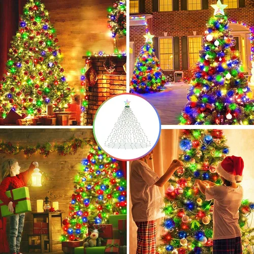 Vista 6 de Cadena de luces para árbol de Navidad, 410 luces LED de Navidad para árbol con 8 modos de luz y función de memoria, 6.6 pies x 16 luces de cadena