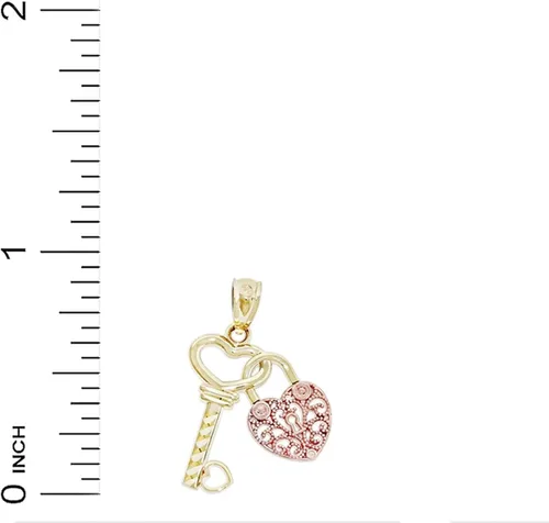 Vista 2 de CA CHARMAMERICA Gold Lock and Key Heart Charm - 10 Karat Solid Gold - Key Pendant - Locket Pendant