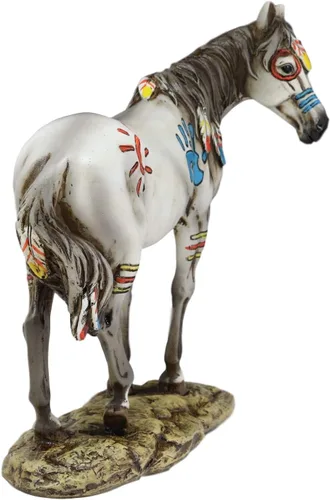 Vista 5 de Ebros Ebros Ecuestre Tribal Belleza Medicina Espíritu Caballo Hecho a Mano Estatua de 8 pulgadas de alto, símbolos indios nativos americanos, plumas