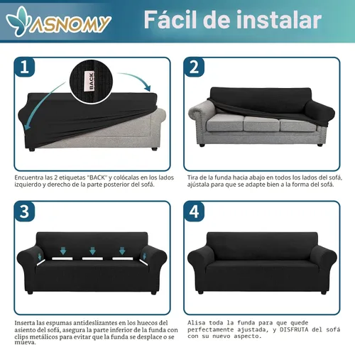 Vista 6 de Asnomy Fundas de sofá para sofá de 2 cojines, fundas elásticas para sofá biplaza, protector de mascotas, fundas de muebles para perros y gatos, tela