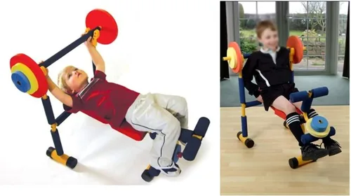 Vista 3 de Kids Fun And Fitness - Juego de mancuernas ajustables, juego de banco de pesas ajustable, adecuado para niños de 6 a 9 años en jardín de infantes