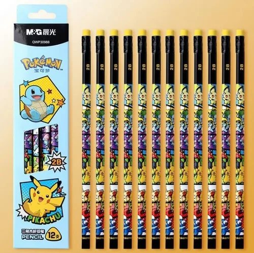 Vista 2 de Lápices Pikachu con goma, lápices triangulares 2B, 12 unidades (Azul)
