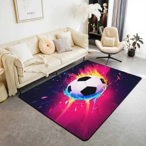 Vista 9 de Alfombra de fútbol para niños, 3 x 5, patrón musical, alfombra para sala de estar, decoración de habitación de niños y niñas, temática deportiva