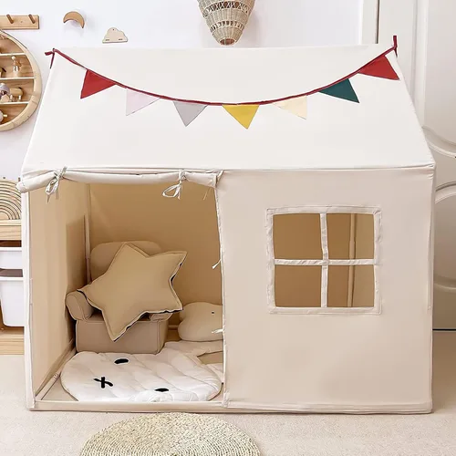 Vista 12 de Razee - Tienda de campaña para niños con alfombrilla acolchada, tienda de campaña para interiores para niños pequeños Large Kids Tent Indoor Beige