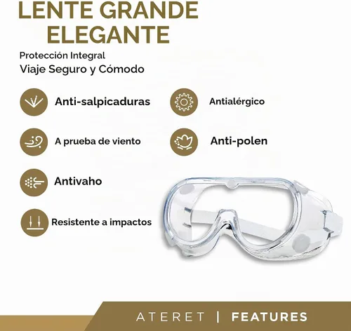 Vista 2 de ATERET Gafas de seguridad protectoras antivaho I Gafas ligeras ajustables con lentes transparentes I Gafas de protección contra salpicaduras