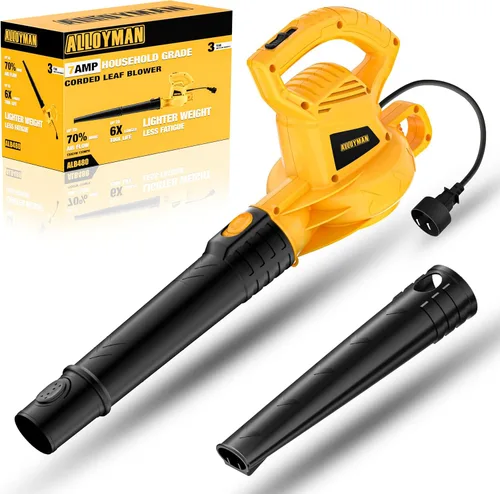 Vista 9 de Alloyman Soplador de hojas inalámbrico con batería de 40 V con 2 baterías de 2.0 Ah y cargador, sopladores de mano sin escobillas de 650 CFM