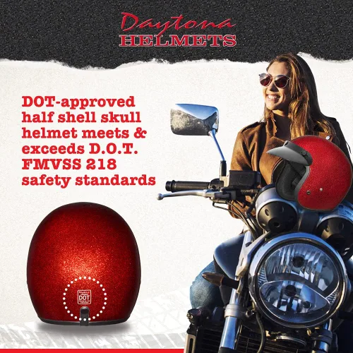 Vista 2 de Daytona Helmets Casco de motocicleta de cara abierta de 3/4 – Aprobado por DOT [Escamas de metal rojo] [XL]