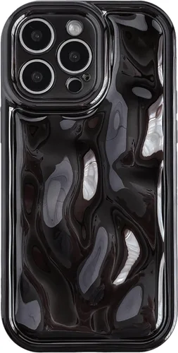 Vista 10 de Caseative para iPhone 14 Pro Max, Funda de Plástico Blando con Cubierta de Cromo Ondulado de Burbuja de Meteorito (Negro) Water Ripple Wave