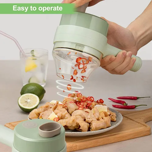 Vista 2 de Juego de cortador eléctrico de verduras, 4 en 1, portátil, recargable, inalámbrico, procesador de alimentos y máquina picadora para pimienta, ajo