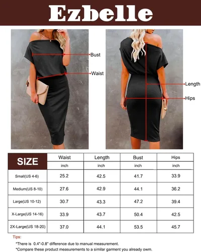 Vista 5 de Ezbelle Vestido por debajo de la rodilla, ajustado, para mujer, con hombro descubierto y manga corta, vestido acanalado informal y de fiesta