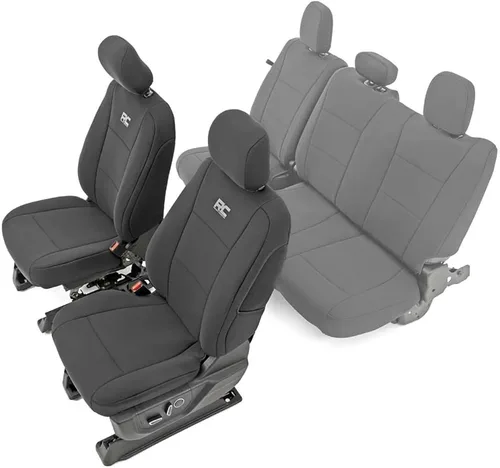 Vista 8 de Rough Country Fundas de asiento delantero y trasero de neopreno para Ford F-150, Lightning, F-250 y F-350 (2015-2026) Crew Cab con asiento delantero