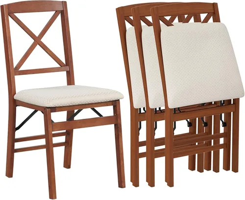 Vista 11 de COSTWAY Juego de 2 sillas de comedor plegables de madera maciza con asiento Marrón y listón
