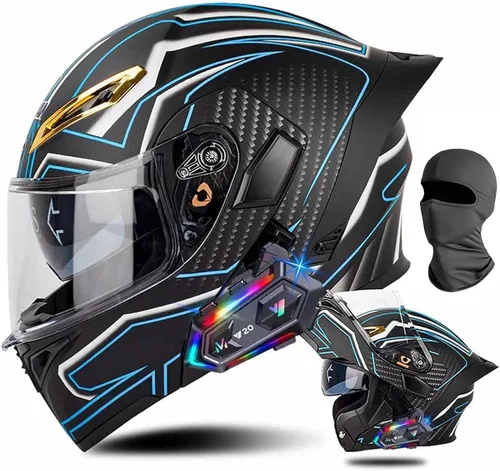 Vista 10 de Cascos de motocicleta modulares con Bluetooth de doble visera, aprobados por DOT FMVSS 218, casco de motocicleta abatible de cara completa