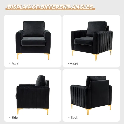Vista 3 de HULALA HOME Silla de club de acento de terciopelo, sillón de terciopelo moderno tapizado de club con patas de metal dorado de mediados de siglo