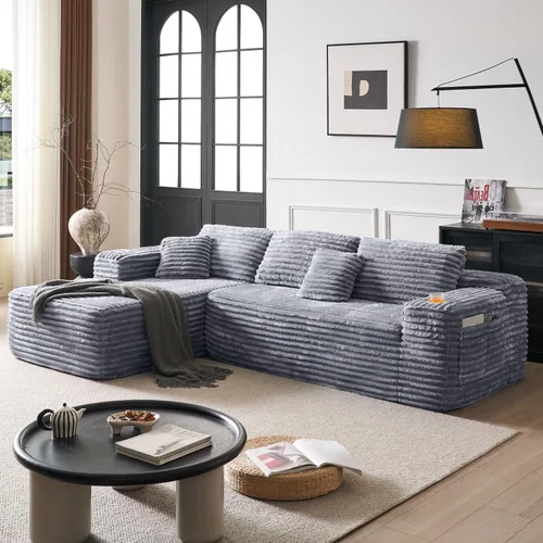 Vista 12 de Sofá modular Cloud con diván en forma de L, moderno sofá modular con asiento profundo, portavasos integrado y bolsillo de almacenamiento para sala