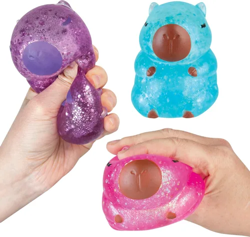 Vista 2 de ORB Curiosities Sparklee Capybara Squishy Toy Mega Paquete de 3 – Lindos, Brillantes y Suaves Squishies de Capibara para Apretar y Aplastar
