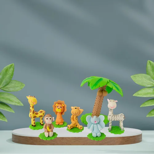Vista 5 de Decoración para tartas de animales de la selva, juego de safari, para baby showers, cumpleaños, jirafa, mono, cebra, león, tigre, elefante, palmera