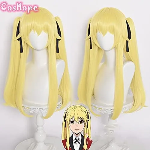 Vista 2 de SEIZIS Mary Saotome Cosplay Kakegurui Cosplay 65cm Light Yellow Wig Cosplay Anime Cosplay Wigs Heat Resistant Synthetic Wigs Halloween Coser Wig