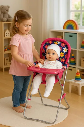 Vista 3 de Fash n kolor - Silla alta para muñecas con bandeja, se adapta a muñecas de bebé de hasta 18 pulgadas, silla alta de juguete con estampado de flores