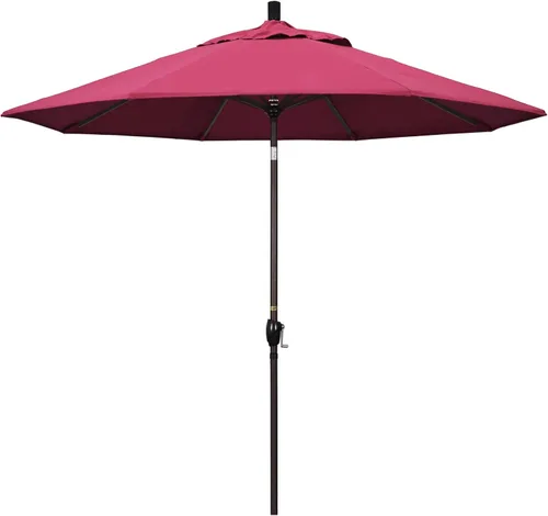 Vista 6 de California Umbrella Paraguas redondo de aluminio del mercado de 9', elevación de manivela, inclinación del botón, poste de bronce Azul (Air Blue)