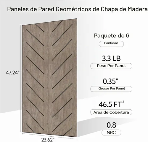 Vista 2 de Olanglab Paneles de pared acústicos de chapa de madera, paquete de 6, paneles de pared absorbentes de sonido de 23.6 x 47.2 pulgadas para decoración