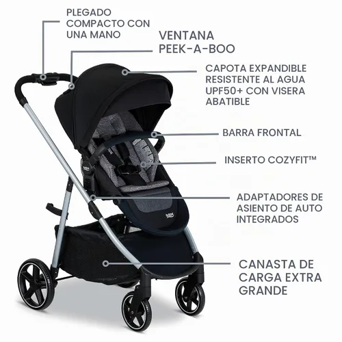 Vista 5 de Britax Cochecito modular Grove™, cochecito ligero con inserto CozyFit™ y barra de parachoques, 6 formas de pasear, SafeWash, Pindot Onyx