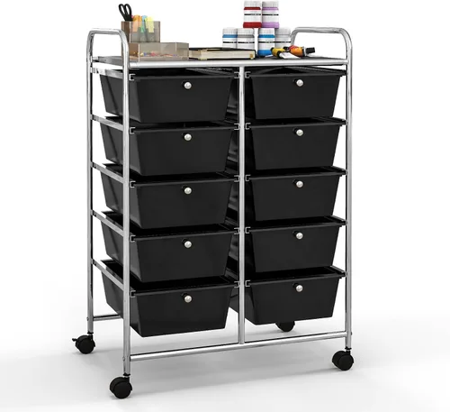 Vista 34 de Giantex - Carro de almacenamiento con ruedas de 15 cajones, organizador para herramientas, papelería, álbum de recortes, oficina o escuela, negro