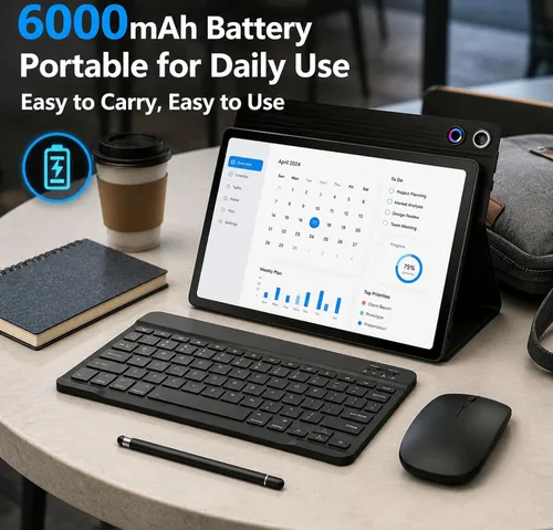 Vista 6 de Jeazans Tablet Android 16 de 10.1 pulgadas, paquete de tableta 2 en 1 con teclado, mouse inalámbrico, lápiz capacitivo, funda de cuero, cámara