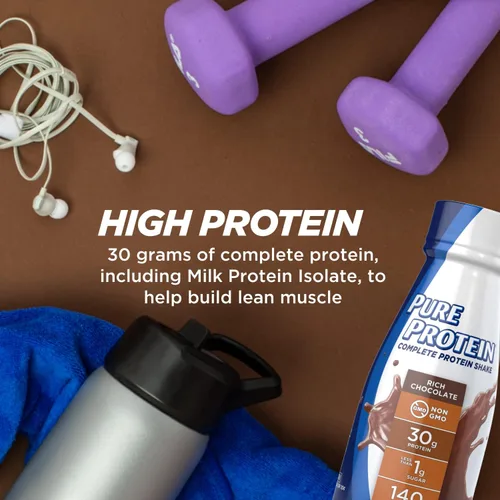 Vista 4 de Pure Protein Batido de proteína de chocolate, 1.06 oz de proteína completa, listo para beber y apto para dieta cetogénica, vitaminas A, C, D y E más