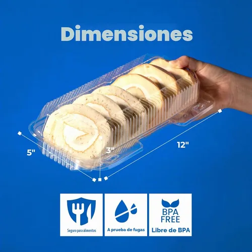 Vista 2 de Fit Meal Prep Paquete de 25 recipientes de plástico transparente con bisagras de 12 x 5 x 3 pulgadas, recipientes de plástico desechables