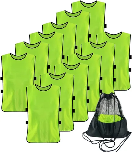 Vista 12 de Paquete de 12 Pinnies para entrenamiento de fútbol para adultos y jóvenes Pennies for Sports Youth con correas elásticas para practicar actividad