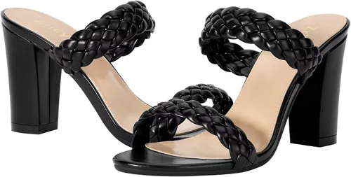 Vista 6 de ZriEy Tacones gruesos de bloque para mujer, sandalias de tacón trenzado de 3.35 pulgadas, puntera abierta, dos correas de tacón deslizante