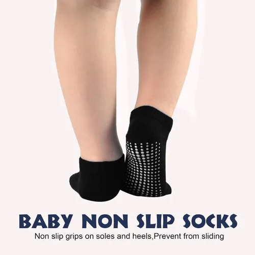 Vista 3 de EPEIUS Calcetines de bebé de corte bajo antideslizantes para recién nacidos, niños y niñas, calcetines tobilleros con empuñaduras, 12 pares