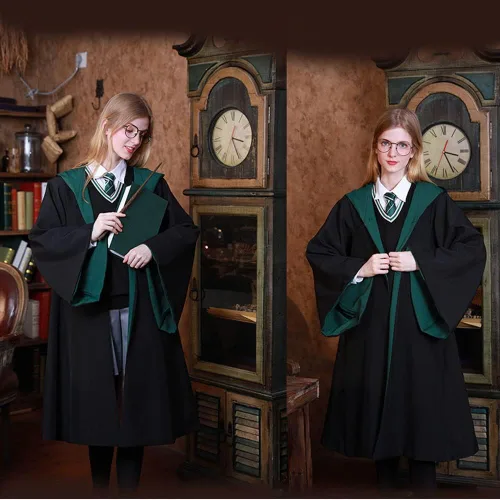 Vista 2 de Magician Themed Hooded Cloak Adult Teens, Black Wizard Robes for Men Women,Halloween Movie Role Play Costume