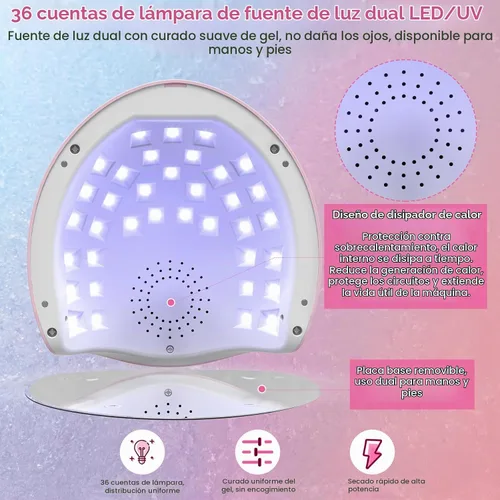 Vista 2 de NAILGIRLS Lámpara de uñas UV de 150 W para esmalte de gel, luz UV profesional de curado rápido para uñas de gel con 36 cuentas de lámpara, 4 veces