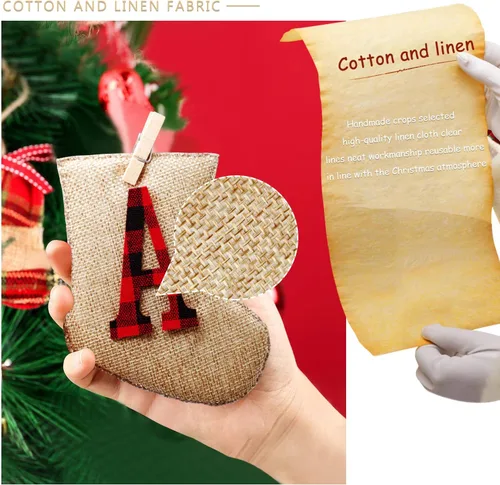Vista 9 de Cartel de arpillera de Feliz Navidad, decoración navideña en forma de calcetín, decoración colgante para interiores y exteriores, decoraciones