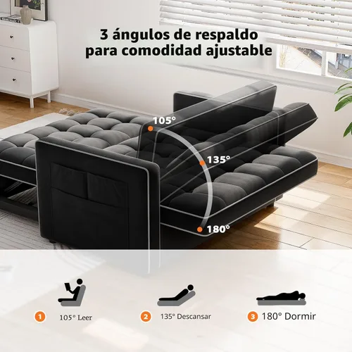 Vista 6 de Pipishell Sofá cama 3 en 1, sofá cama extraíble para sala de estar con puertos USB y bolsillos laterales, respaldo ajustable, sofá biplaza