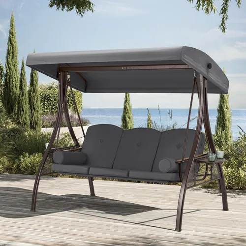 Vista 12 de HOMREST Columpio para porche al aire libre para 3 personas con portavasos mejorado de 1.5 pulgadas, toldo ajustable, respaldo, cama columpio