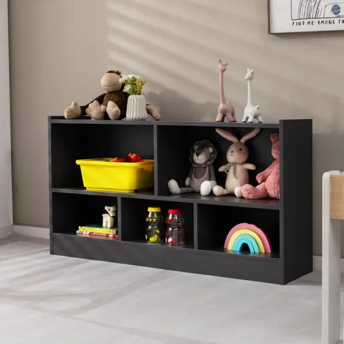 Vista 4 de HONEY JOY Organizador de almacenamiento de juguetes para niños, estante de almacenamiento de 5 secciones para preescolar, organizador de estante