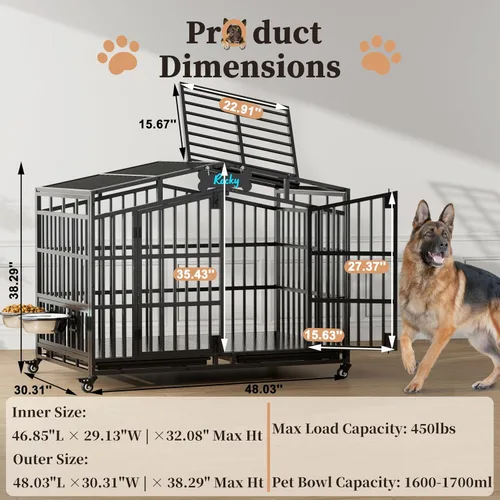 Vista 8 de EasyCom Jaula de perro indestructible de alta resistencia XL XXL de 48 pulgadas, a prueba de escape, con parte superior abierta, ruedas bloqueables