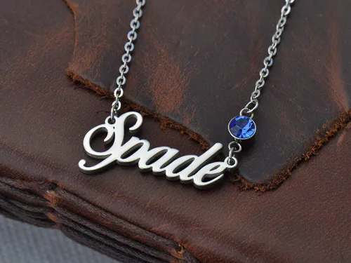 Vista 2 de LikeFun Collar personalizado con mi nombre con piedra natal para regalos de joyería