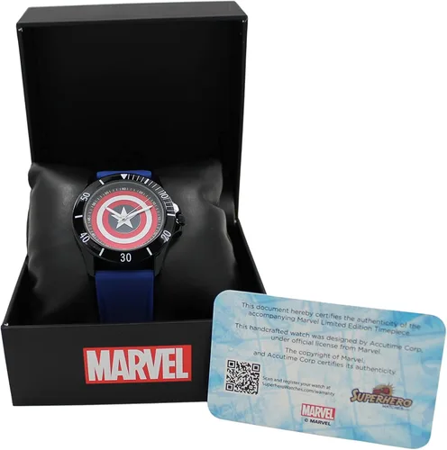 Vista 3 de Captain America Reloj de escudo de goma azul (Cta1101), Azul, Movimiento de cuarzo